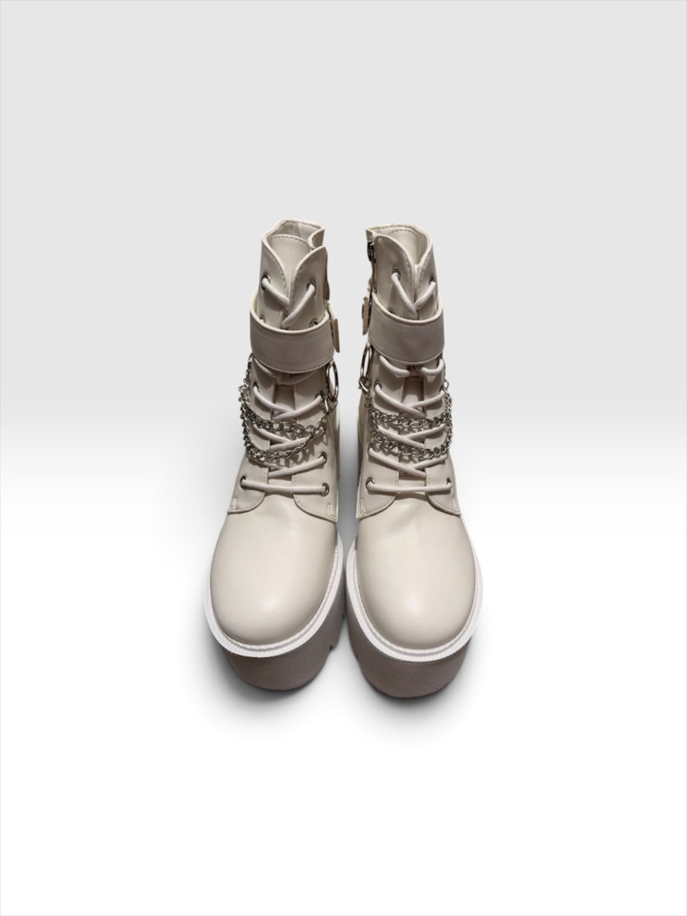 Y2K white Goth Combat Women's Punk Ankle Boots Fashion Studded Chain Zipper Plat